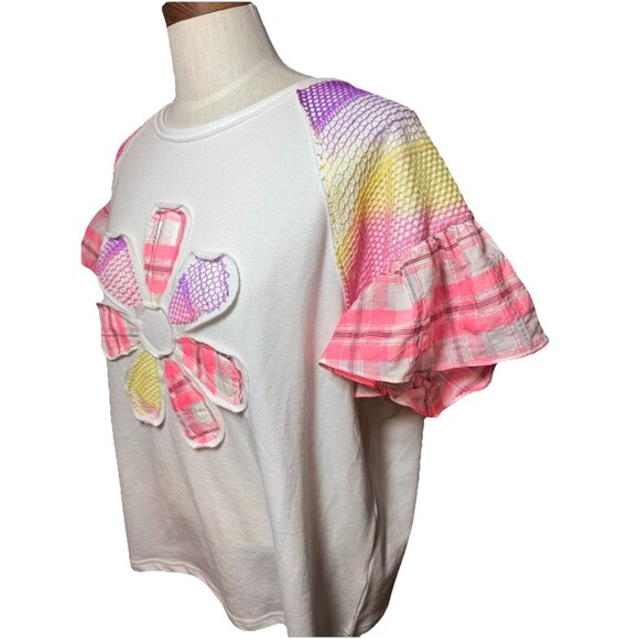 SAGE + FIG Full Size Daisy Flower Applique Patch with Plaid Contrast Top White - Picture 7 of 11